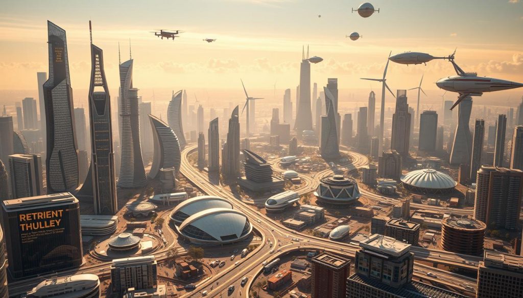 A futuristic cityscape where diverse industries seamlessly converge, creating a harmonious and innovative space economy. In the foreground, towering skyscrapers and sleek spaceports intertwine, their architectural designs reflecting the synergy of advanced technologies. The middle ground features bustling hubs of activity, where drones, autonomous vehicles, and smart infrastructure facilitate the efficient flow of goods, services, and information. The background is adorned with gleaming solar arrays, wind turbines, and orbital habitats, symbolizing the integration of renewable energy and space-based assets. The scene is bathed in a warm, futuristic glow, evoking a sense of progress, collaboration, and the boundless potential of cross-sector integration. A futuristic cityscape where diverse industries seamlessly converge, creating a harmonious and innovative space economy. In the foreground, towering skyscrapers and sleek spaceports intertwine, their architectural designs reflecting the synergy of advanced technologies. The middle ground features bustling hubs of activity, where drones, autonomous vehicles, and smart infrastructure facilitate the efficient flow of goods, services, and information. The background is adorned with gleaming solar arrays, wind turbines, and orbital habitats, symbolizing the integration of renewable energy and space-based assets. The scene is bathed in a warm, futuristic glow, evoking a sense of progress, collaboration, and the boundless potential of cross-sector integration.